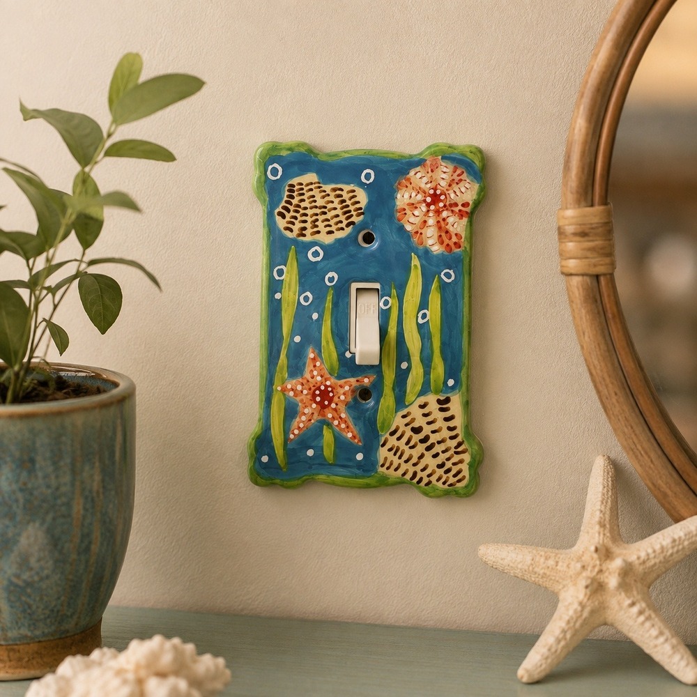 Vtg Jackson Deerfield Creative Accents Light Switch Plate Ocean Starfish Painted